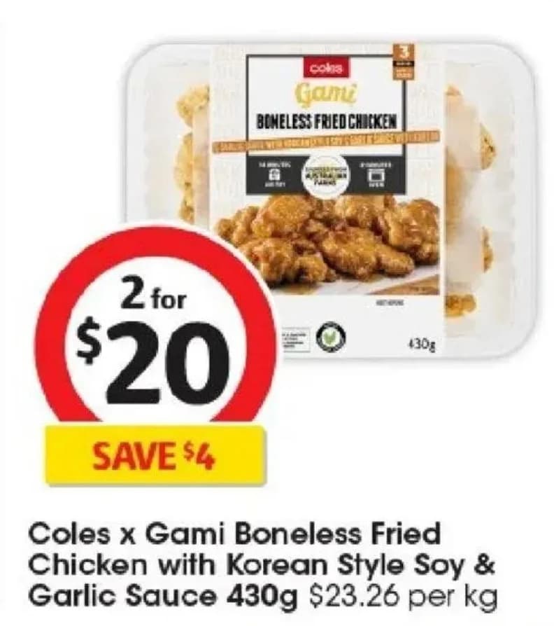 Coles x Gami Boneless Fried Chicken with Korean Style Soy & Garlic Sauce