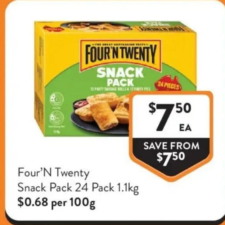 Four'N Twenty Snack Pack 24 Pack 1.1kg